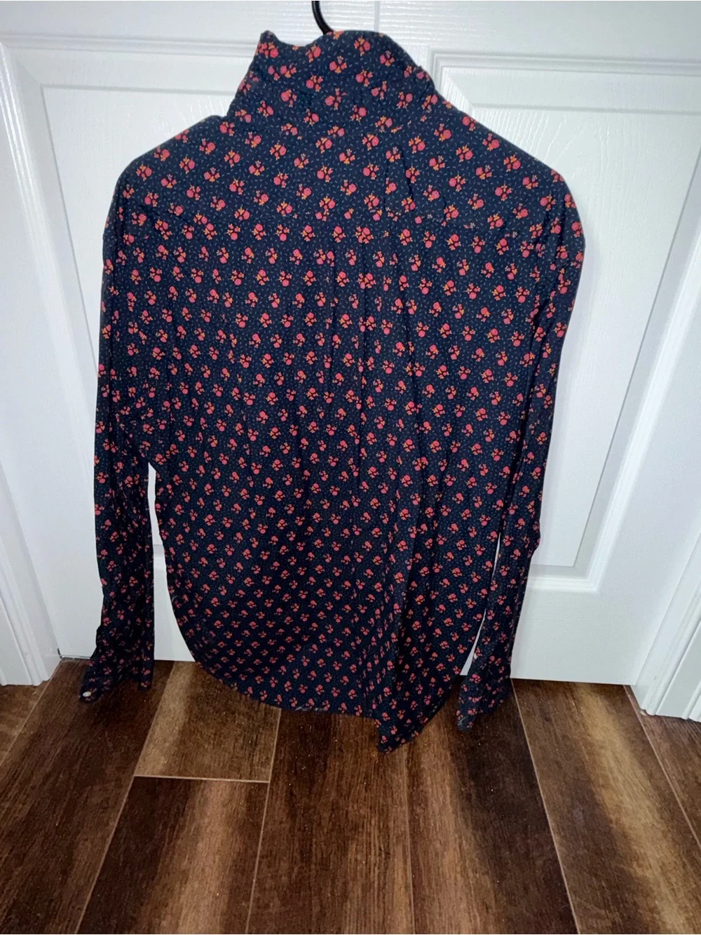 J. Crew Navy Button-Up Shirt with Red Floral Print
